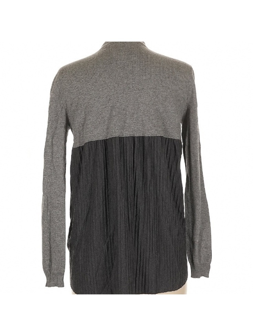 KASH Italy Virgin Wool Silk Cashmere Pleated Back Cardigan Sweater Gray Size 42